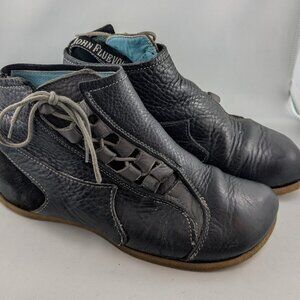 John Fluevog Dalai Boots Peacemaker Vintage Black Pebbled Leather W7 EU37
